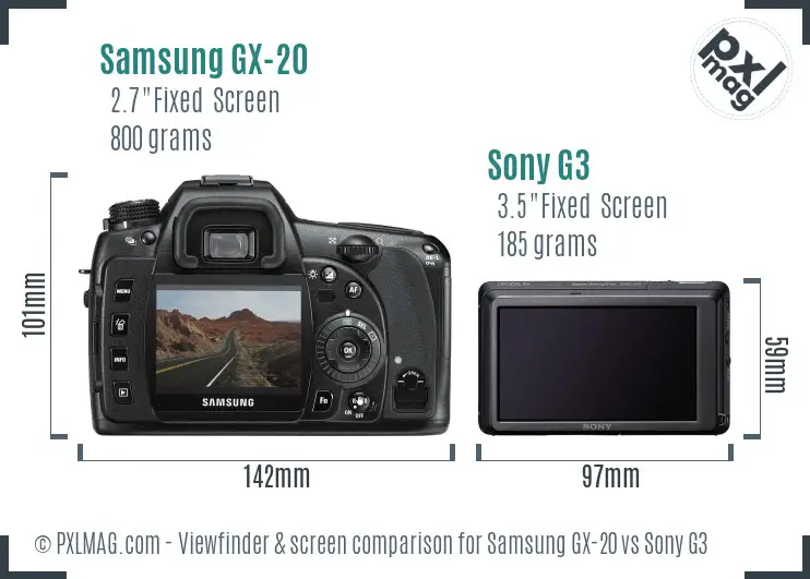 Samsung GX-20 vs Sony G3 Screen and Viewfinder comparison