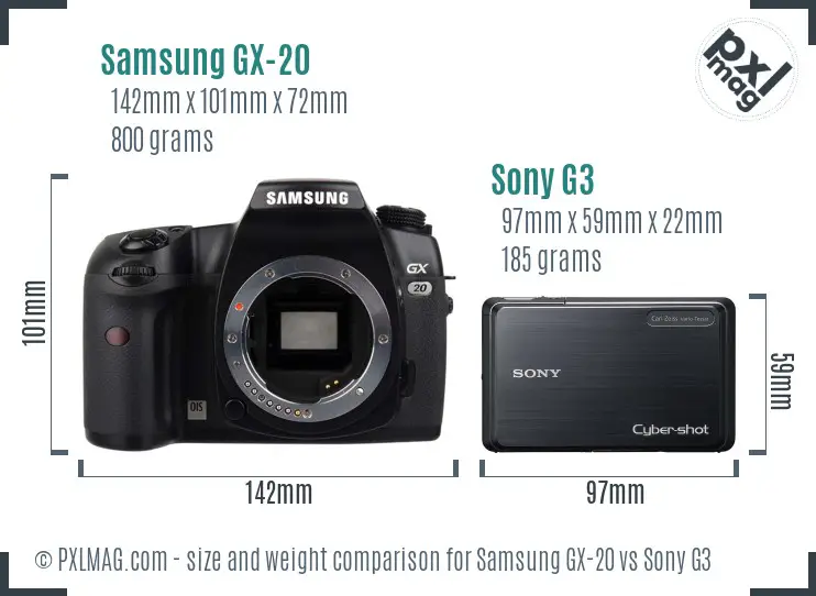 Samsung GX-20 vs Sony G3 size comparison