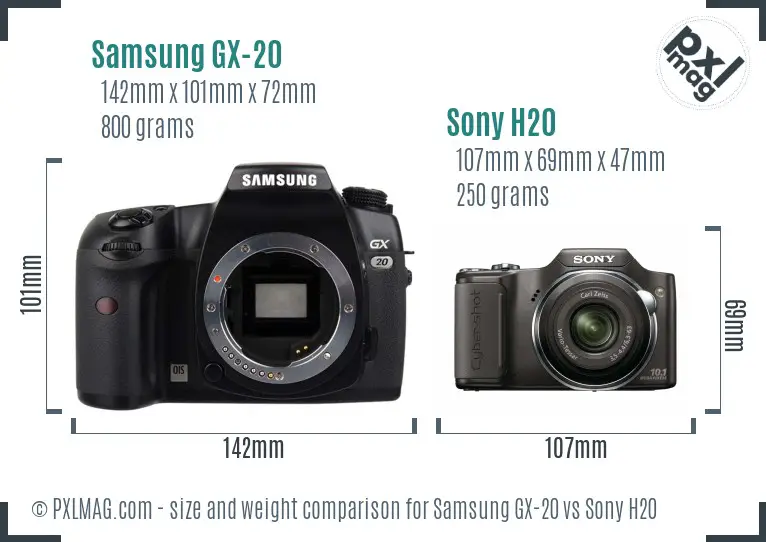 Samsung GX-20 vs Sony H20 size comparison