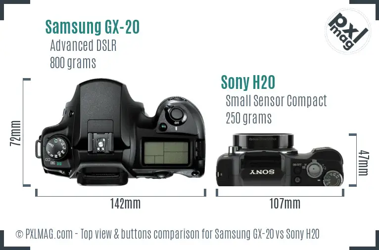 Samsung GX-20 vs Sony H20 top view buttons comparison