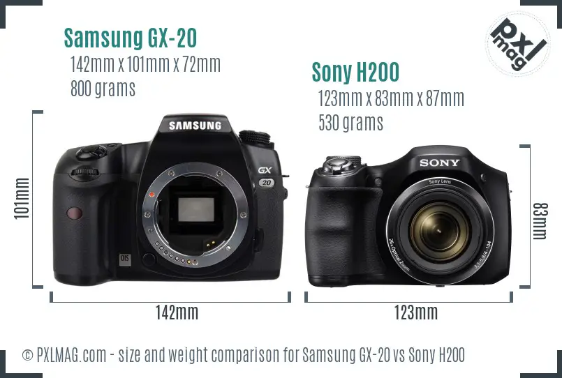 Samsung GX-20 vs Sony H200 size comparison