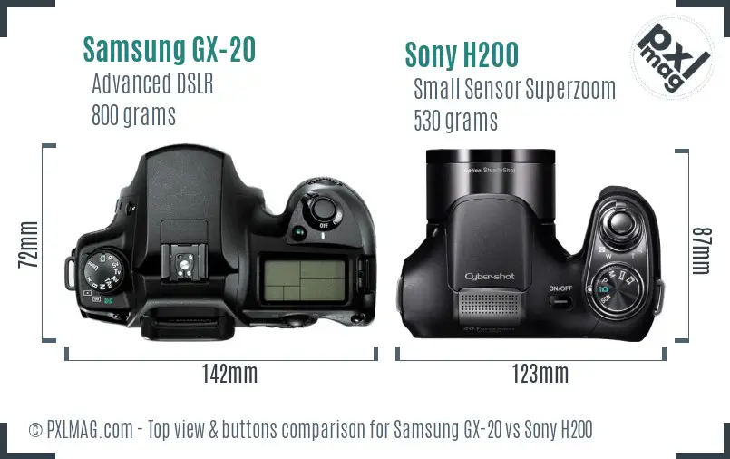 Samsung GX-20 vs Sony H200 top view buttons comparison