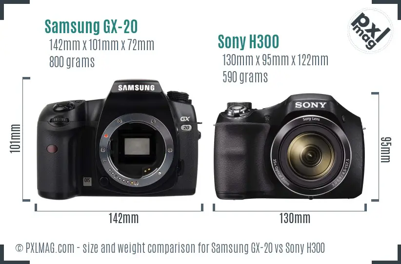 Samsung GX-20 vs Sony H300 size comparison