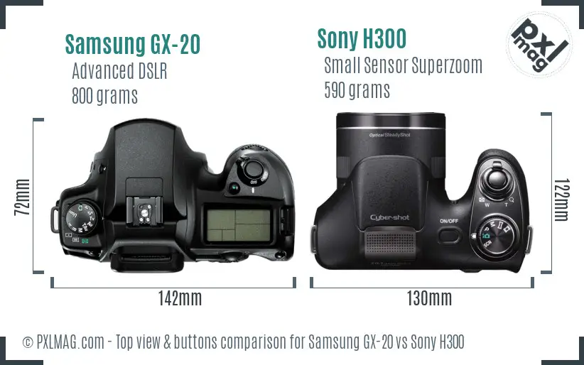 Samsung GX-20 vs Sony H300 top view buttons comparison