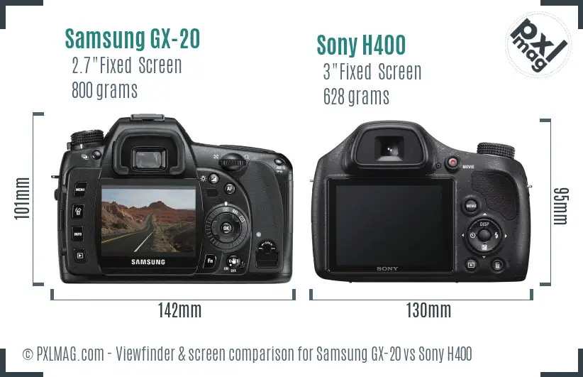 Samsung GX-20 vs Sony H400 Screen and Viewfinder comparison