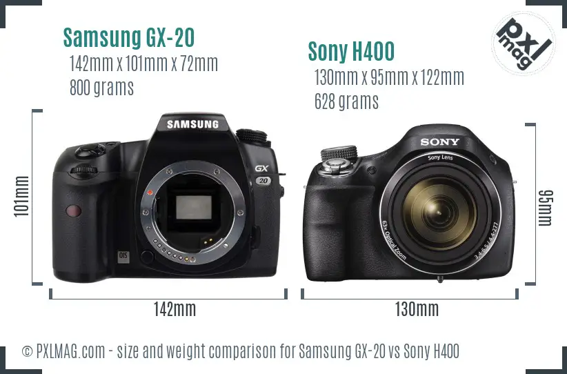 Samsung GX-20 vs Sony H400 size comparison