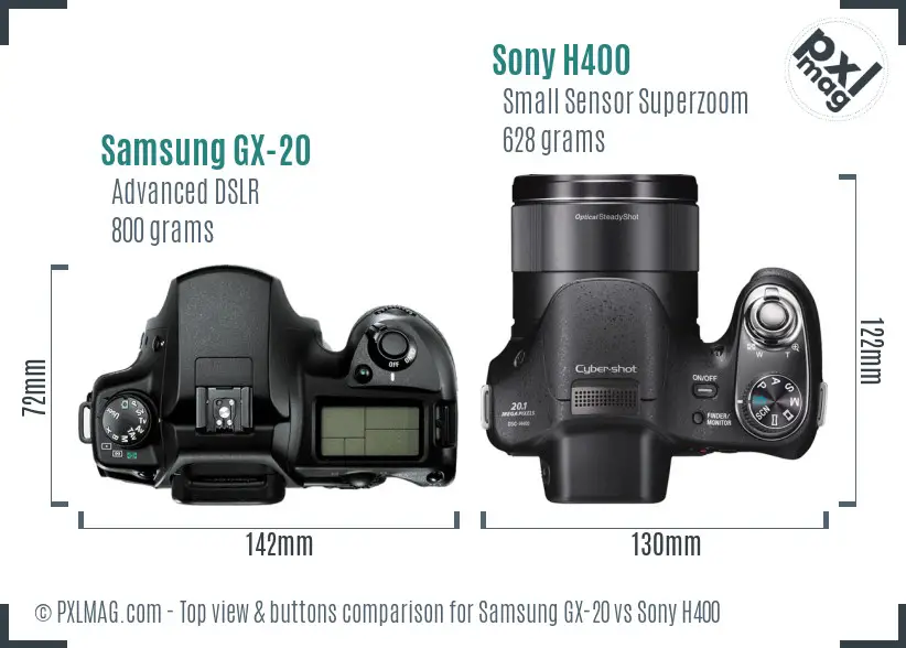 Samsung GX-20 vs Sony H400 top view buttons comparison