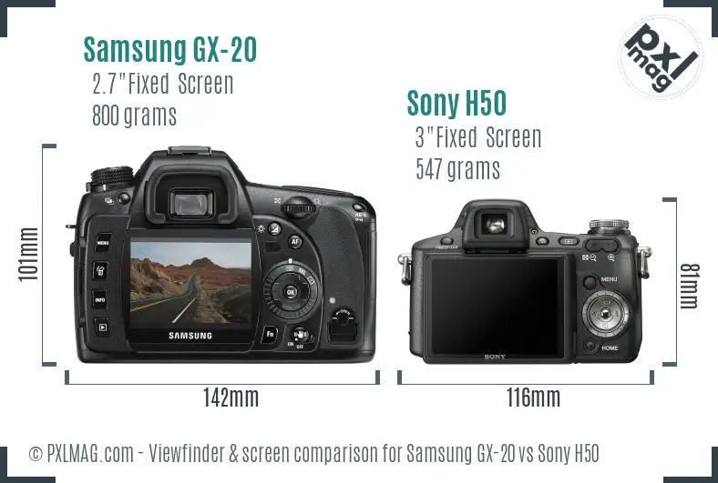 Samsung GX-20 vs Sony H50 Screen and Viewfinder comparison