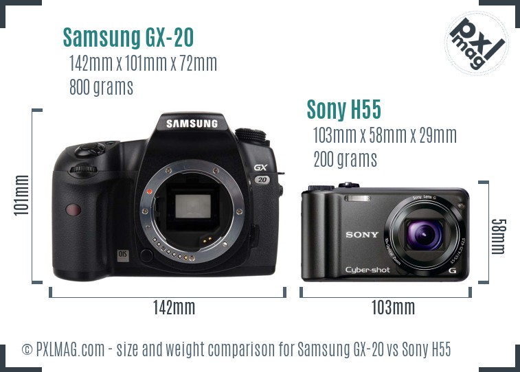 Samsung GX-20 vs Sony H55 size comparison