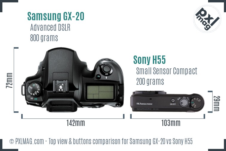 Samsung GX-20 vs Sony H55 top view buttons comparison