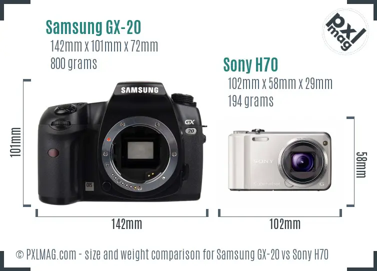 Samsung GX-20 vs Sony H70 size comparison