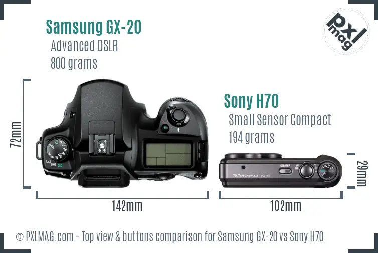 Samsung GX-20 vs Sony H70 top view buttons comparison