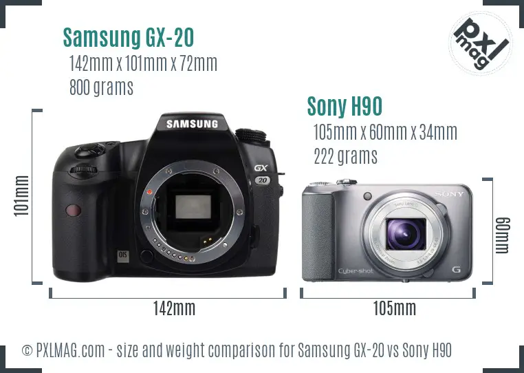 Samsung GX-20 vs Sony H90 size comparison