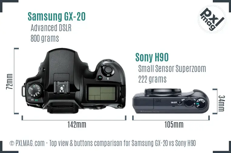 Samsung GX-20 vs Sony H90 top view buttons comparison
