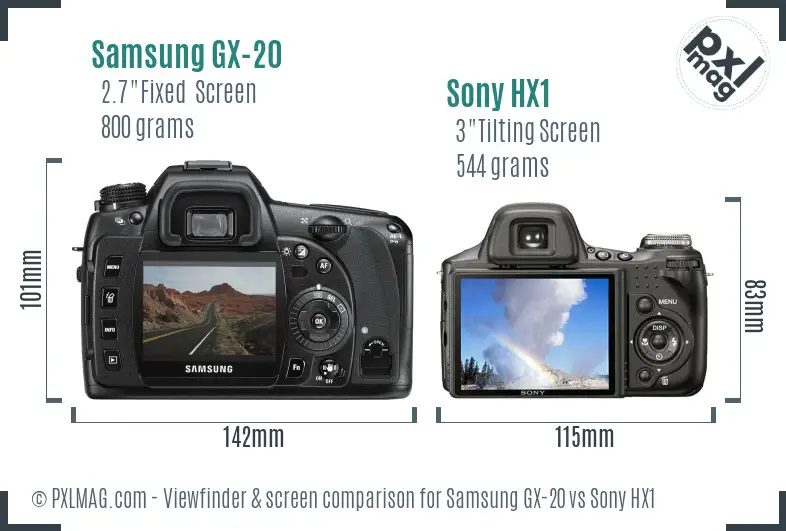 Samsung GX-20 vs Sony HX1 Screen and Viewfinder comparison