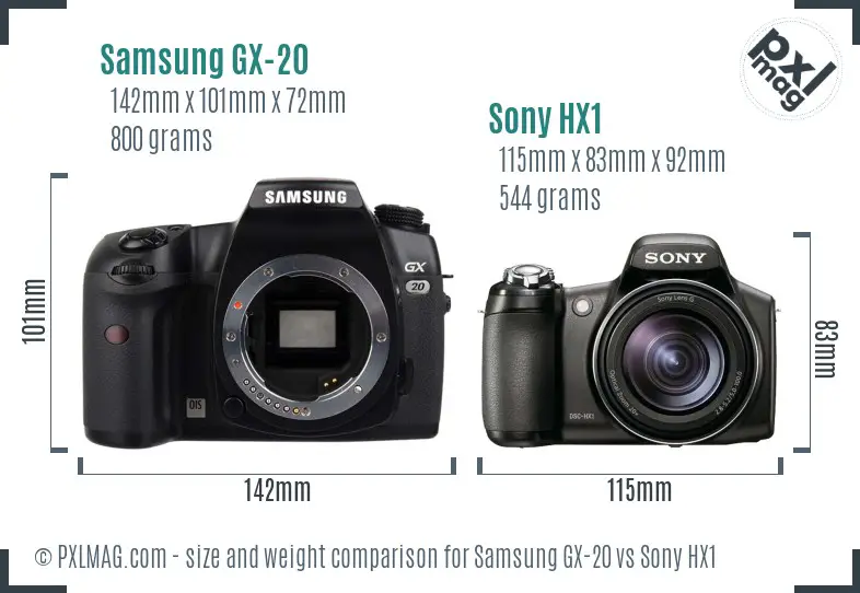 Samsung GX-20 vs Sony HX1 size comparison