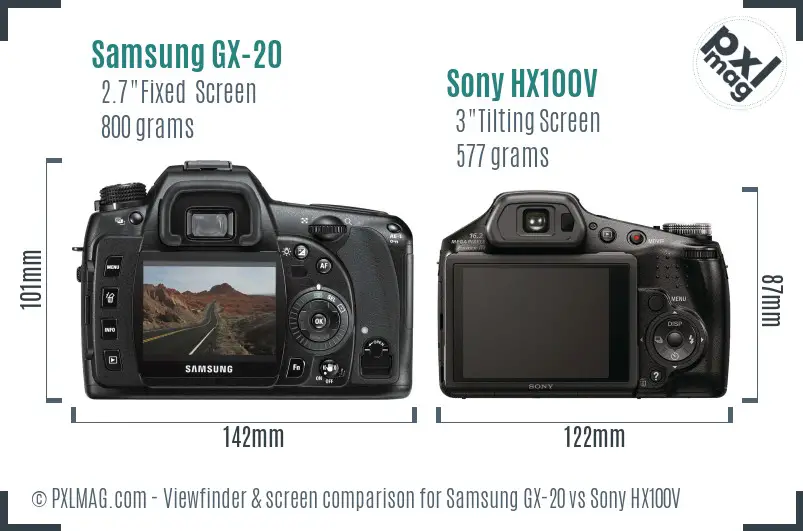 Samsung GX-20 vs Sony HX100V Screen and Viewfinder comparison