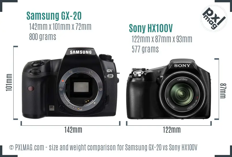 Samsung GX-20 vs Sony HX100V size comparison