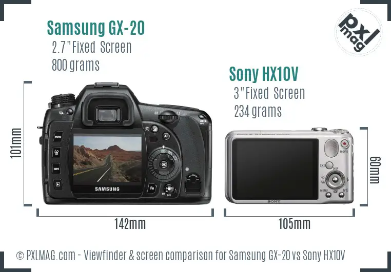 Samsung GX-20 vs Sony HX10V Screen and Viewfinder comparison