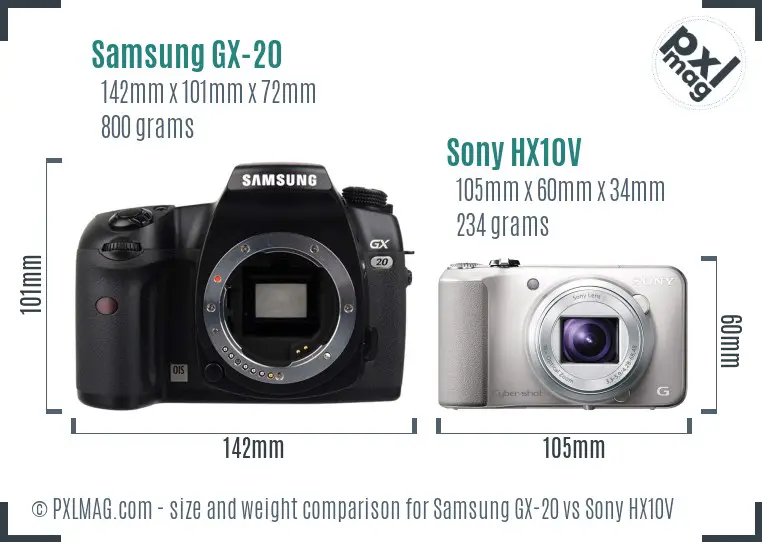 Samsung GX-20 vs Sony HX10V size comparison
