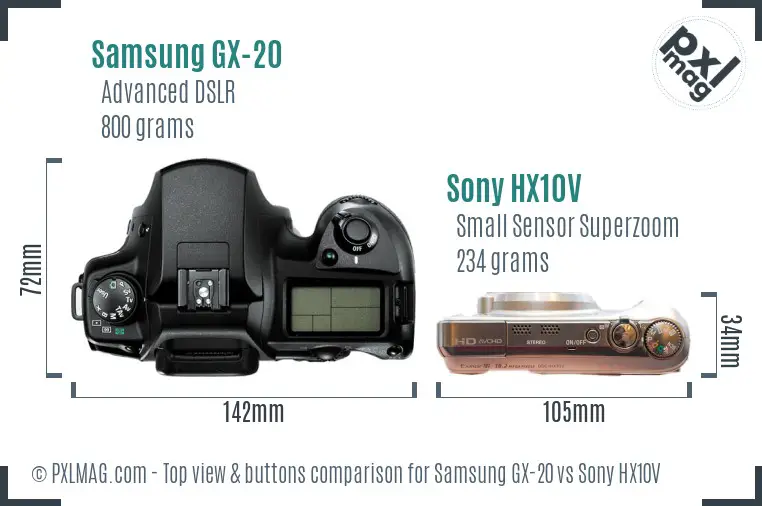 Samsung GX-20 vs Sony HX10V top view buttons comparison