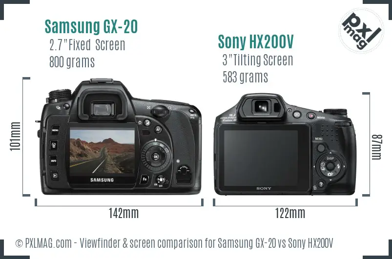 Samsung GX-20 vs Sony HX200V Screen and Viewfinder comparison