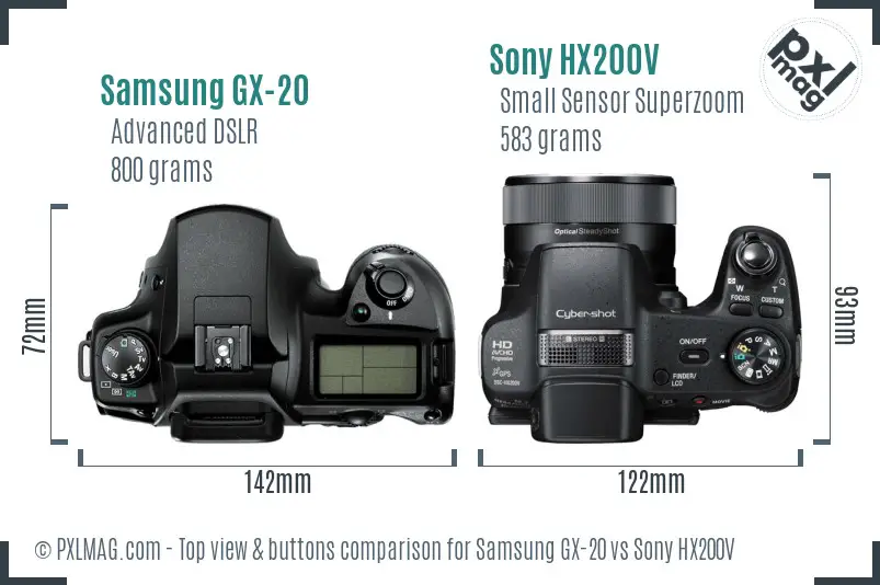 Samsung GX-20 vs Sony HX200V top view buttons comparison