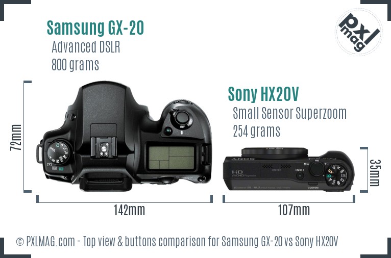 Samsung GX-20 vs Sony HX20V top view buttons comparison