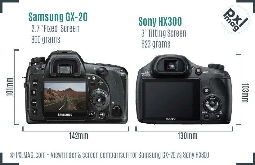 Samsung GX-20 vs Sony HX300 Screen and Viewfinder comparison