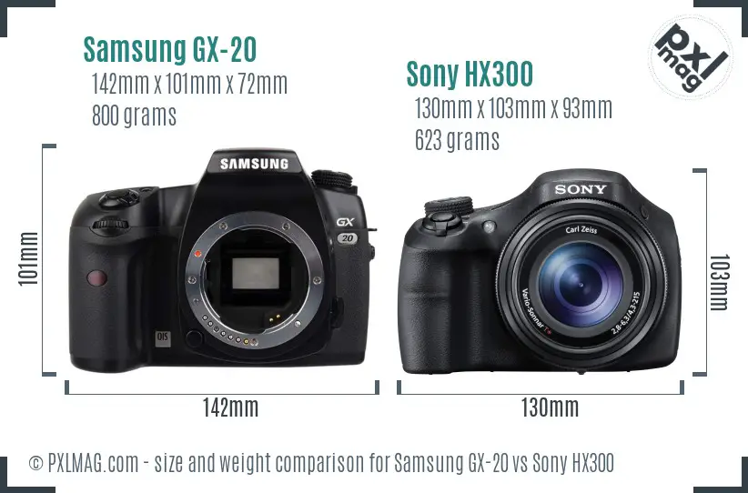 Samsung GX-20 vs Sony HX300 size comparison