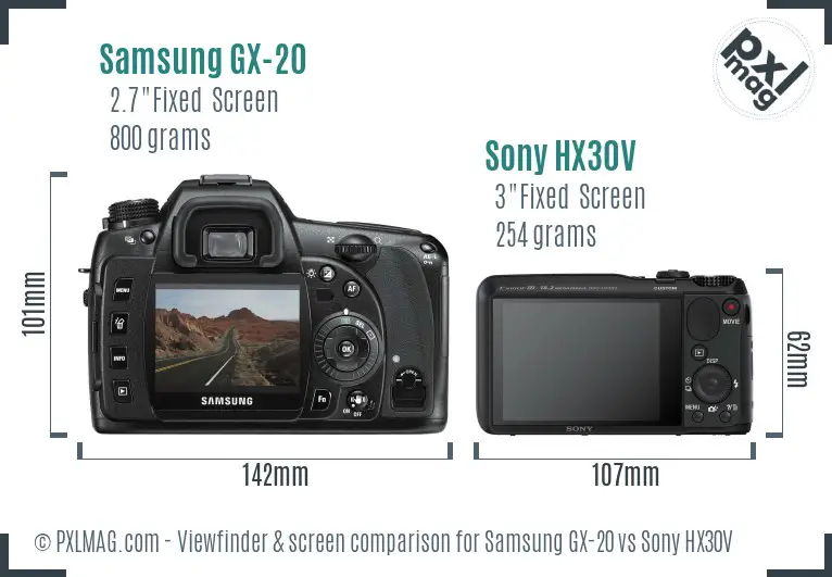 Samsung GX-20 vs Sony HX30V Screen and Viewfinder comparison