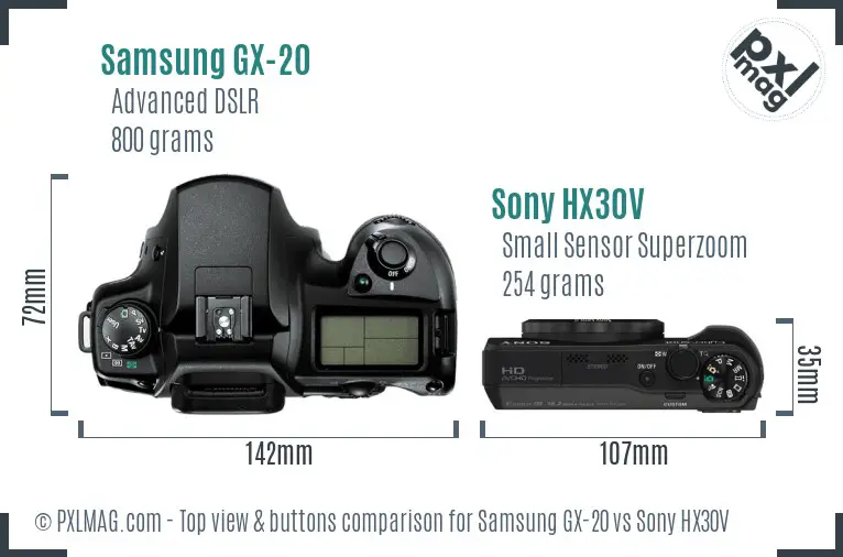 Samsung GX-20 vs Sony HX30V top view buttons comparison