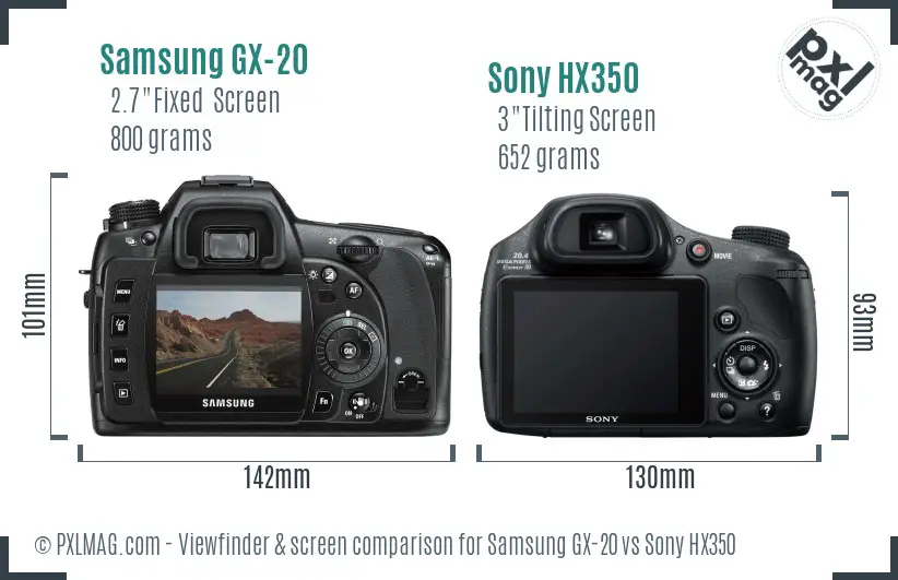 Samsung GX-20 vs Sony HX350 Screen and Viewfinder comparison