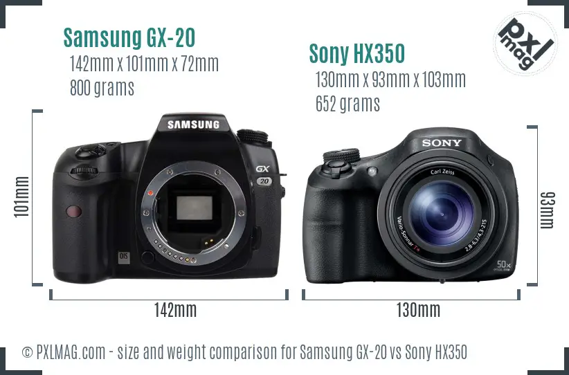 Samsung GX-20 vs Sony HX350 size comparison