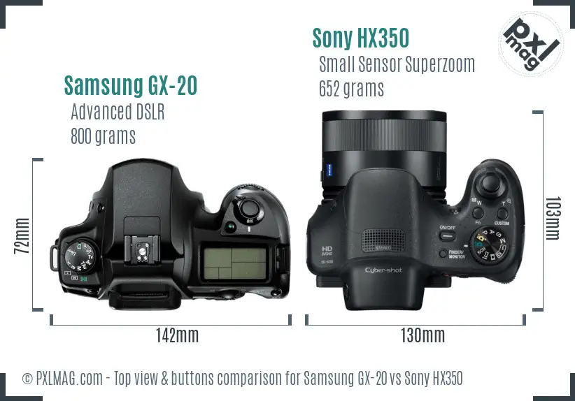 Samsung GX-20 vs Sony HX350 top view buttons comparison