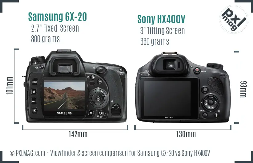 Samsung GX-20 vs Sony HX400V Screen and Viewfinder comparison