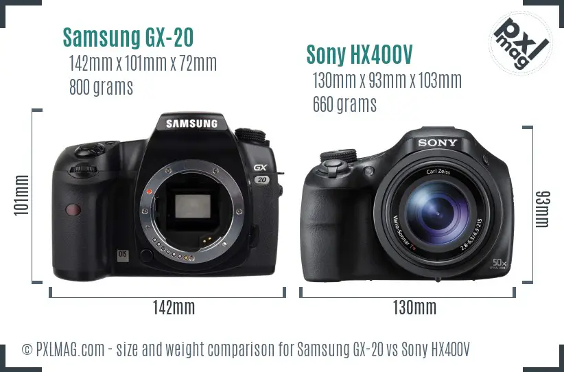 Samsung GX-20 vs Sony HX400V size comparison