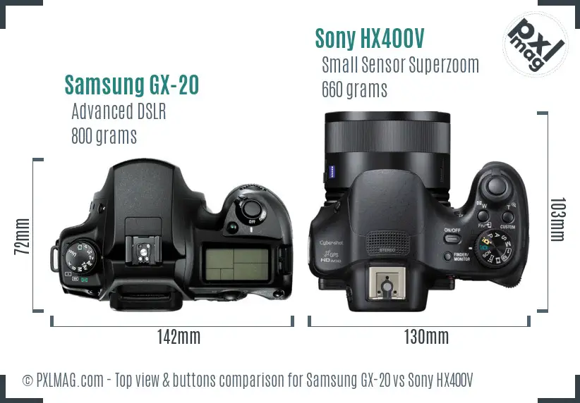 Samsung GX-20 vs Sony HX400V top view buttons comparison