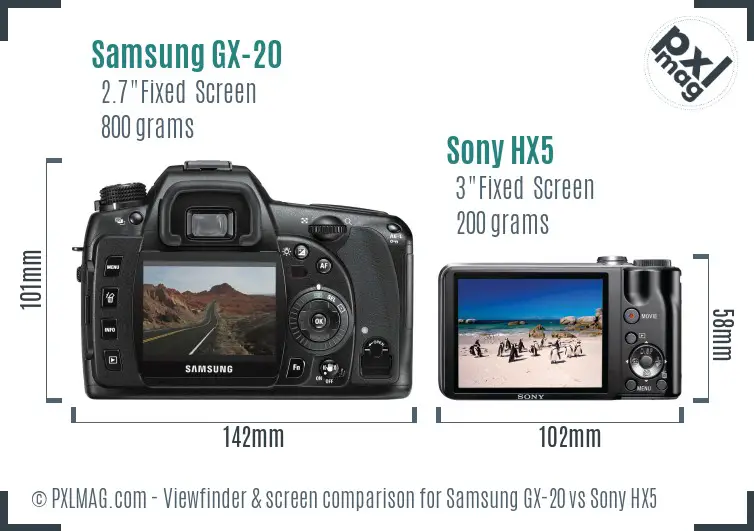 Samsung GX-20 vs Sony HX5 Screen and Viewfinder comparison