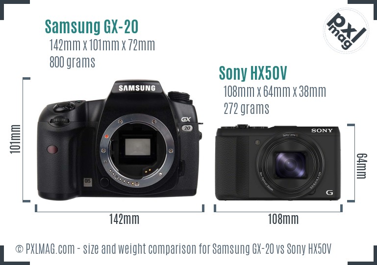 Samsung GX-20 vs Sony HX50V size comparison