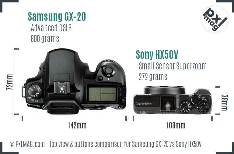 Samsung GX-20 vs Sony HX50V top view buttons comparison