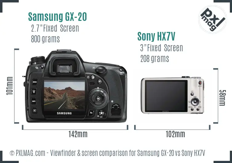 Samsung GX-20 vs Sony HX7V Screen and Viewfinder comparison