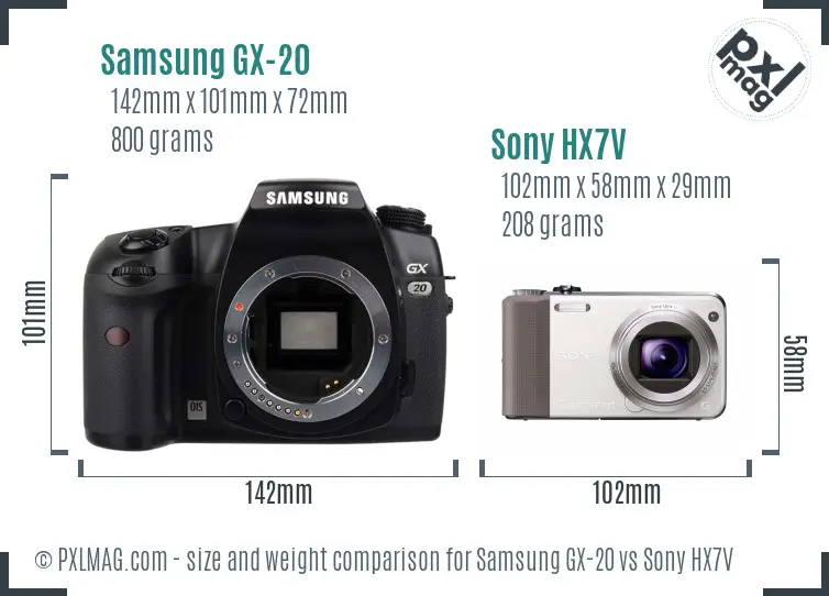 Samsung GX-20 vs Sony HX7V size comparison