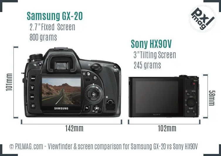 Samsung GX-20 vs Sony HX90V Screen and Viewfinder comparison