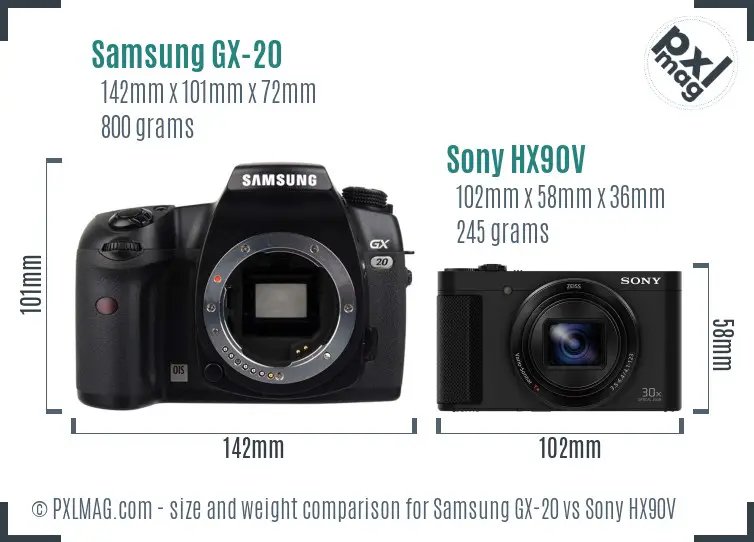 Samsung GX-20 vs Sony HX90V size comparison