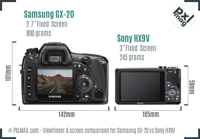 Samsung GX-20 vs Sony HX9V Screen and Viewfinder comparison