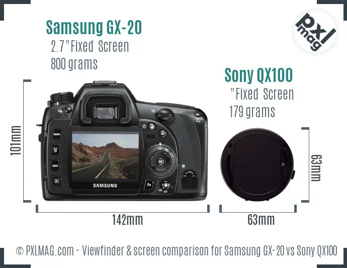 Samsung GX-20 vs Sony QX100 Screen and Viewfinder comparison Samsung GX-20 vs Sony QX100 Screen and Viewfinder comparison