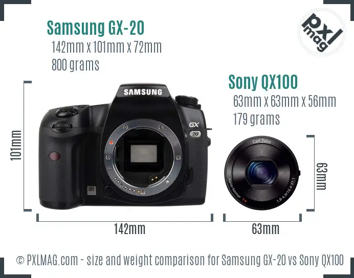 Samsung GX-20 vs Sony QX100 size comparison Samsung GX-20 vs Sony QX100 size comparison