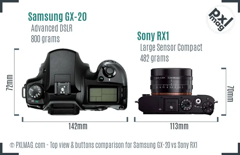 Samsung GX-20 vs Sony RX1 top view buttons comparison