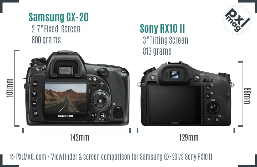 Samsung GX-20 vs Sony RX10 II Screen and Viewfinder comparison